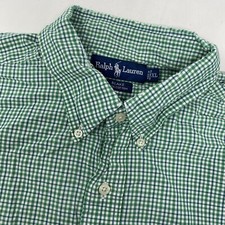 Ralph Lauren Men's XL Blake Green White Plaid Short Sleeve Button Down Shirt
