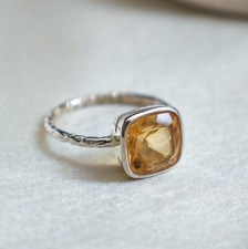 Unique Golden Citrine Cushin Cut 925 Solid Sterling Silver Ring Wedding Ring