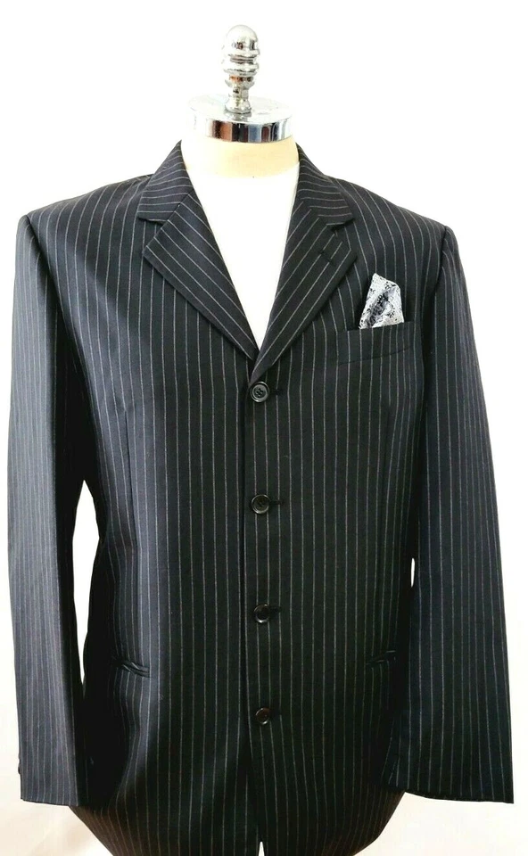 Terno listrado Di Milano masculino Y2K moderno preto 42L calça perna larga 36"x 29" - Imagem 3 de 4