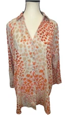 CAbi Go-To Blouse Spotted Orange Pink Print Button Down Shirt Blouse #6081 Sz S
