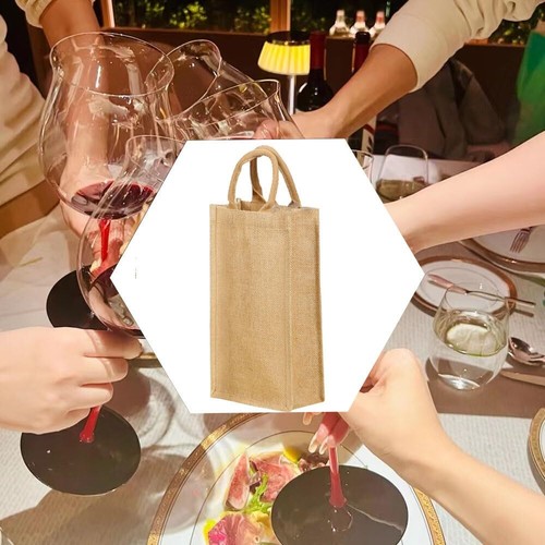 Jute Burlap 2 Bottle Wine Gift Tote Bags with Soft Cotton Handles Reusable fo... - Picture 8 of 8