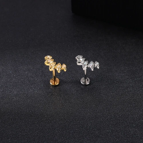 16G Stainless Steel Gold Labret Stud CZ Lip Helix Conch Tragus Piercing Jewelry