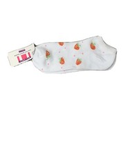 Socks Strawberry Max Grey low cut sport Size 9-11 White with Strawberries