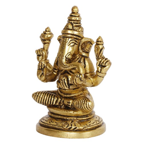 Brass Ganesha Statue Hindu God Ganpati Idol Vastu Diwali Pooja Items 3.5 Inch - Picture 4 of 5