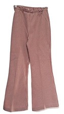 Vintage Womens Bell Bottom Polyester Pants Rust And White Gingham Check Plaid El