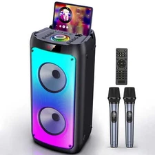 Bluetooth Speaker with Microphone, Home Party Karaoke Speaker with DJ Light+Mic