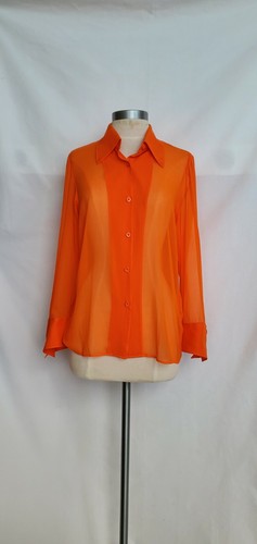 Alice + Olivia Orange Silk Chiffon Long Sleeve Button Down Blouse Size M - Picture 2 of 9