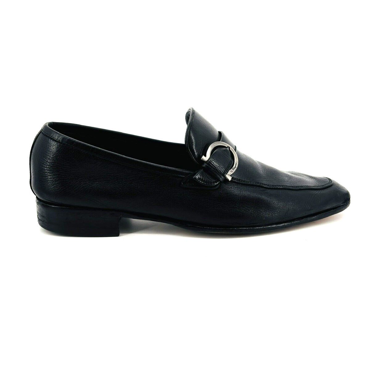 Mens 8 D Salvatore Ferragamo Black Leather Monk Strap Buckle