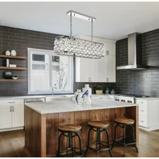 CRYSTAL CHANDELIER LARGE POLISHED NICKEL DINING ROOM KITCHEN ISLAND 6 LIGHT 40in