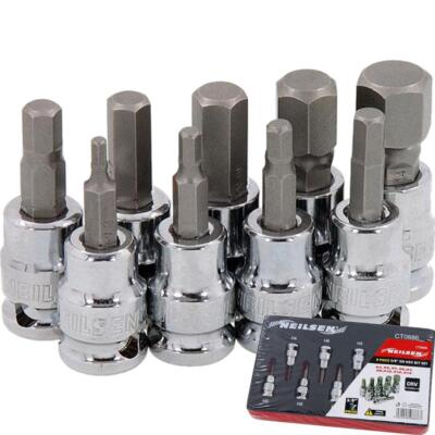 Neilsen 9tlg Spline Sechskant Bit Steckschlüsselsatz 3/8'' Steckschlüssel 3mm - 14mm