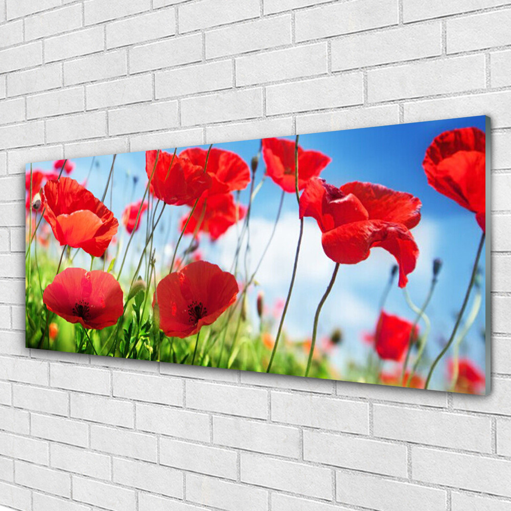 Tableau coquelicots 125x50 pour agrandir une chambre lumineuse