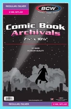 50 BCW SILVER / REGULAR MYLAR 2 MIL COMIC BOOK BAGS Archival Safe Storage Clear