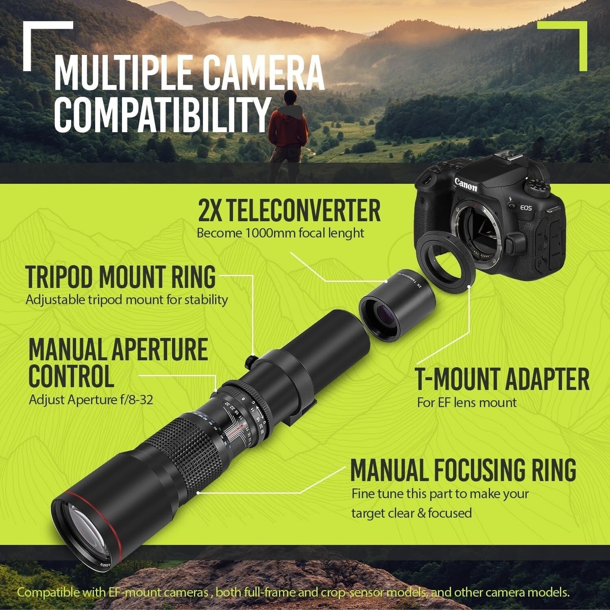 JINTU 420-1600 Anuale Teleobiettivo Lenti Della Acchina Fotografica Per Nikon D780 D5600 - Foto 12