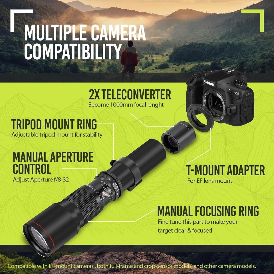 500mm 1000mm Telephoto Lens for Nikon D3000 D3100 D3200 D3300 D5100 D5200 D5300 - Image 4 of 4