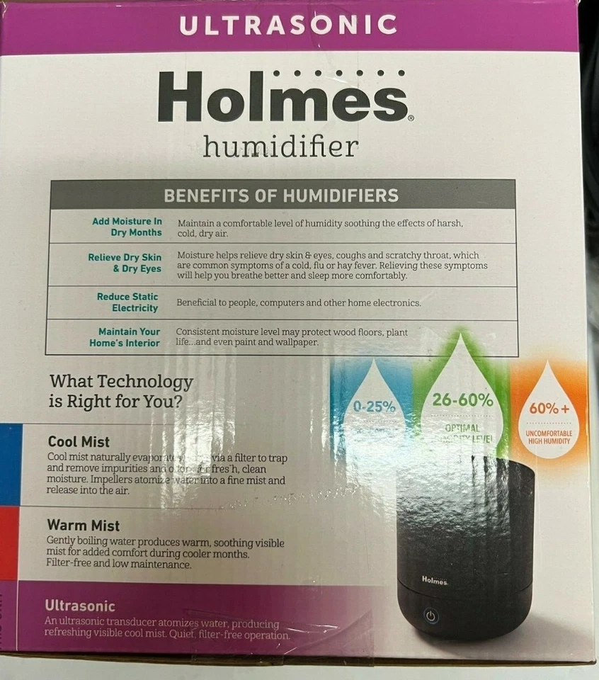 Holmes 0.36 Gal No Filter Needed Top Fill 16hr Ultrasonic Cool Mist Humidifier - Image 2 of 3