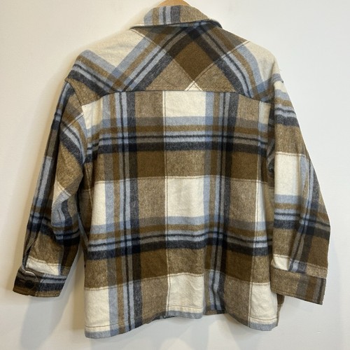 Zara oversized shacket overshirt checkered plaid blue and brown wool blend S - Picture 10 of 10