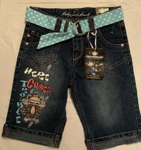 NEW ORIGINAL BOBBY JACK BRAND MONKEY DENIM JEAN BERMUDA SHORTS CAPRI GIRLS 8