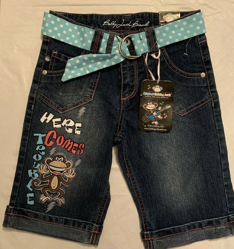 NEW ORIGINAL BOBBY JACK BRAND MONKEY DENIM JEAN BERMUDA SHORTS CAPRI GIRLS 8