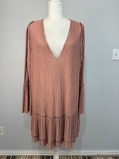 Free People Can't Help It Plisse Mini Dress Bohemian Pleated Oversized Pink XS