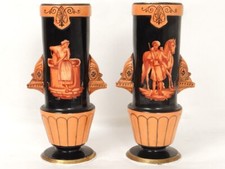 Rare Pair Porcelain Vases Paris Orientalist Characters Horse 19th