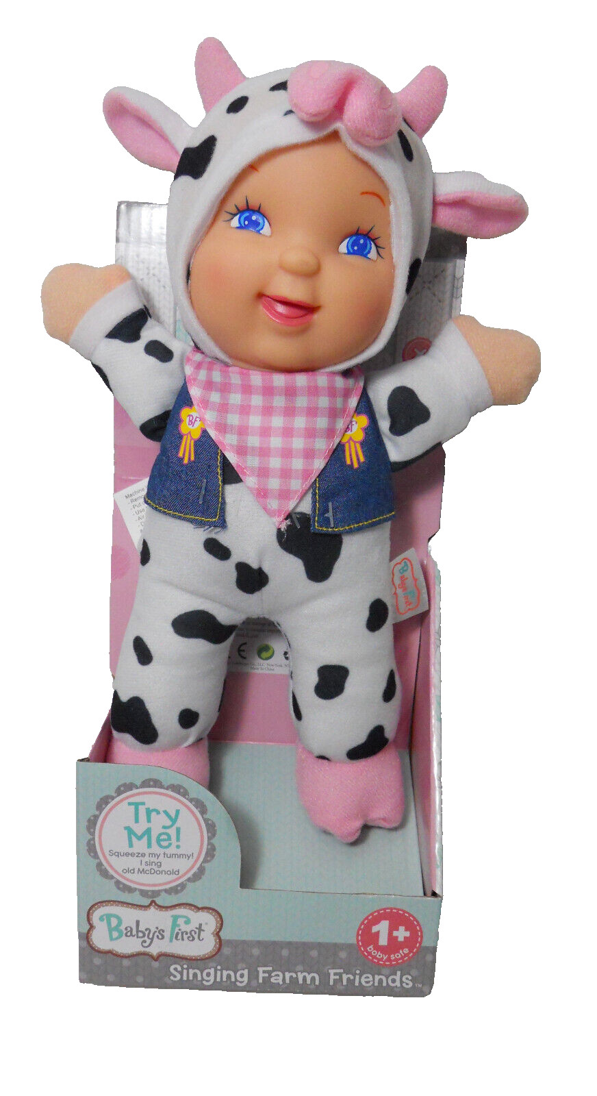 Goldberger Baby's First Doll 10.5" Singing Old McDonald - Cow Outfit NEW
