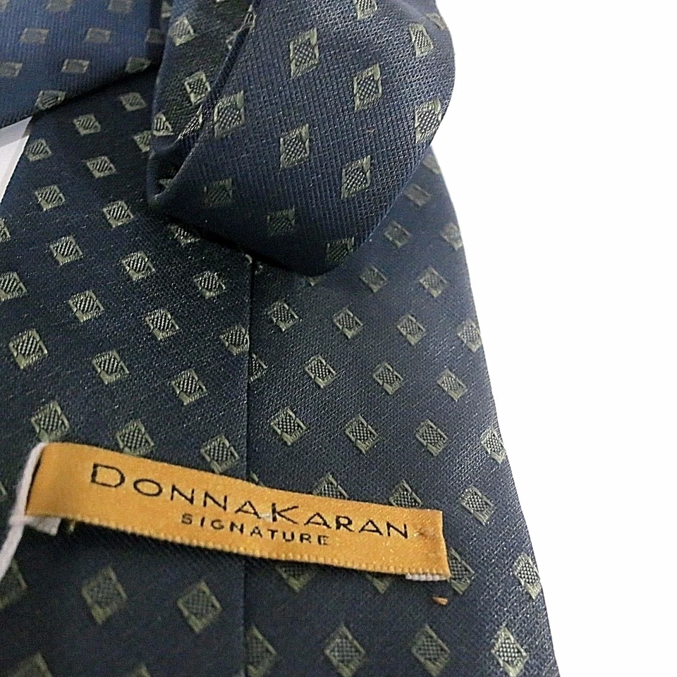 DONNA KARAN ПОДПИСЬ НЬЮ-ЙОРК МЕТАЛЛИЧЕСКИЙ ЗЕЛЕНЫЙ СЕРЫЙ БРИЛЛИАНТ ШЕЛКОВЫЙ ГАЛСТУК - Изображение 3 из 3