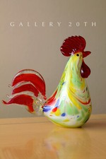 WOW ITALIAN MCM MURANO ROOSTER SCULPTURE RED VTG HEN GLASS 60S 50S MID CENTURY