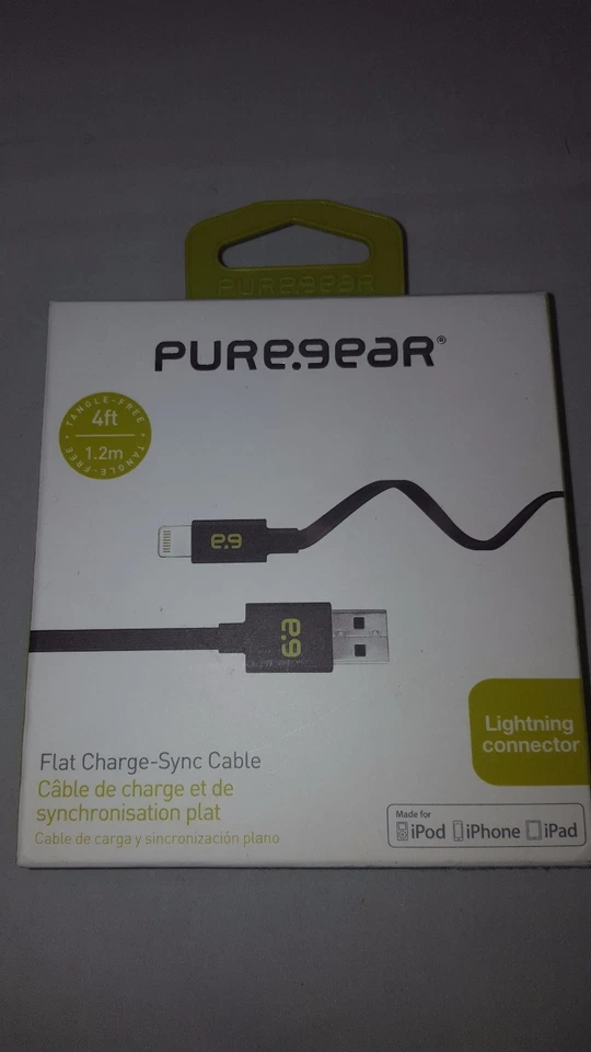 Cable de sincronización de carga plana PureGear para dispositivos USB Lightning - negro 48" CAJA ABIERTA Foto 4 de 4