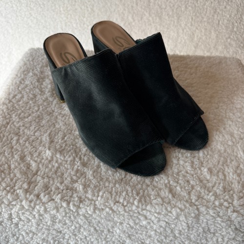 Sbicca Vintage Collection Green Corduroy Open Toe Heeled Mule Clogs Womens Sz 10