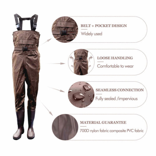 Chest Wader for Men Women Fishing Hunting Nylon Bootfoot Waterproof with Boots - Picture 3 of 14