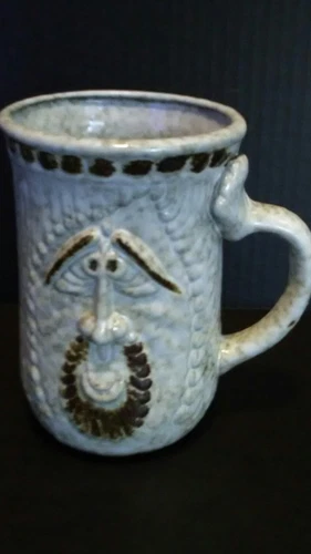 3D Ugly Face Stoneware Pottery Tall Handled Mug