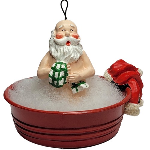 Vintage Kurt Adler Bathing Santa Red Bathing Tub & Santa Suit Green Wash Cloth - Picture 4 of 10