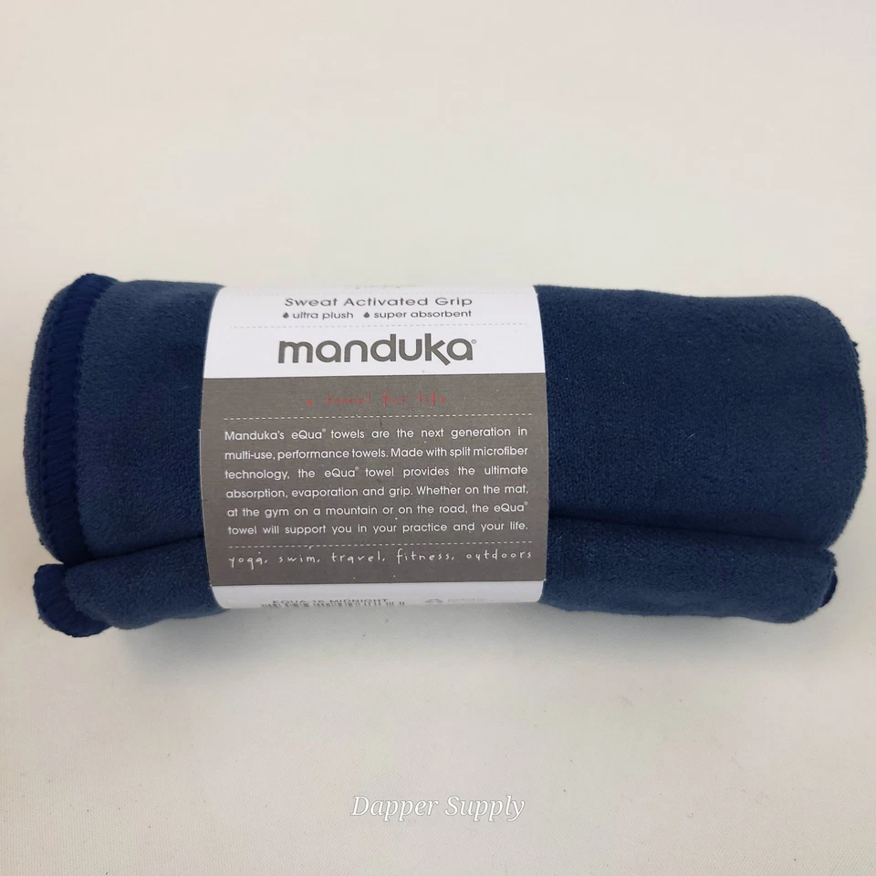 Manduka eQua Yoga Hand Towel Midnight Blue Microfiber 26.5x16" Sweat Activated - Image 4 of 4