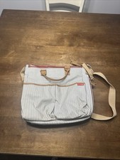 Skip Hop Diaper Bag Gray/White Stripe Zipper Carry Handle Shoulder Messenger Bag