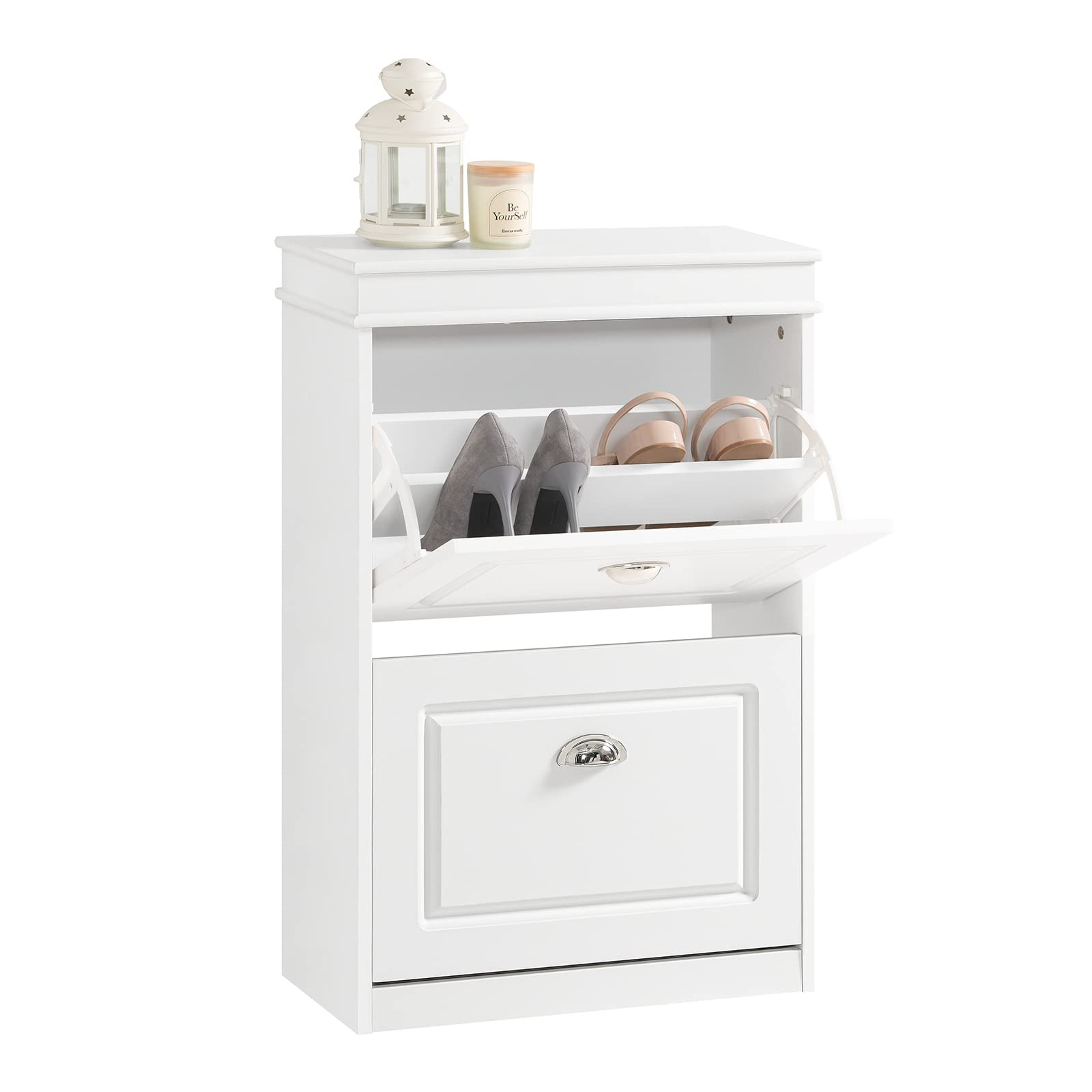 Slim White Flip-Drawer Shoe Cabinet Storage Organizer Rack