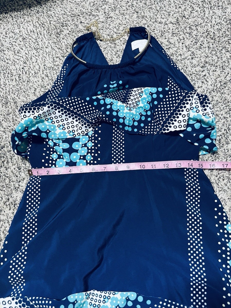 jessica simpson blue halter dress Women's Navy White Geometric Maxi 6 Chiffon Code exclusions - Christmas + Hanukkah