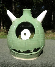 Halloween PUMPKIN CYCLOPS ceramic CANDLE HOLDER ugly face jug lantern funny