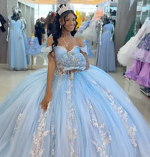 Quinceanera Dresses Sweet 15 16 Birthday Party Sky Blue Appliques Ball Gowns