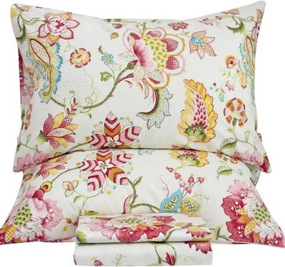Floral Bed Sheets Set - Queen Size Boho Lotus Print Bed Sheet Set - Extra Soft