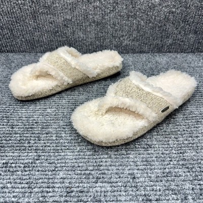 Acorn Thong Slippers Women s 6.5-7.5 Oatmeal Gray Ragg Wool Sherpa Flip Flop