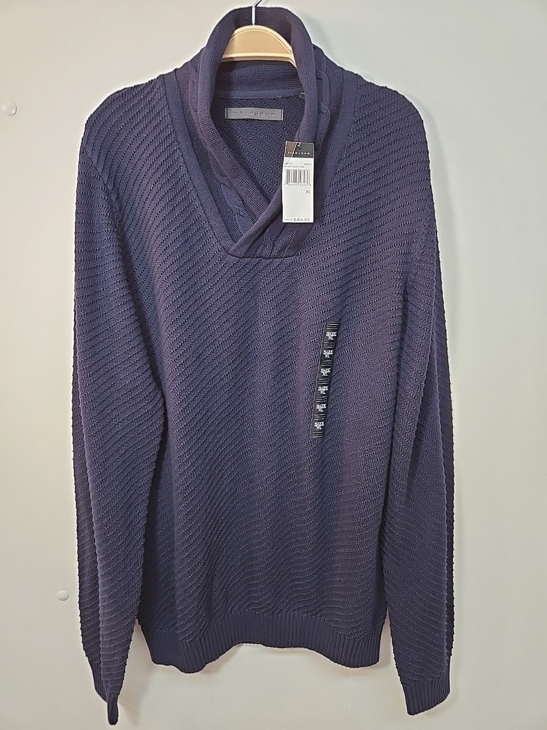 Sean John Men's Navy Shawl Collar Sweater XL Grandpacore Cotton Pullover