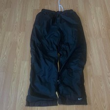 Vintage 90s Nike Black Nylon Track Pants Swoosh Logo Baggy Y2K Womens L Warm Lin