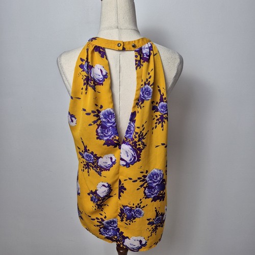 Sheike Blouse Top Womens Size 10 Yellow Floral Halter Sleeveless Oversized - Picture 4 of 8