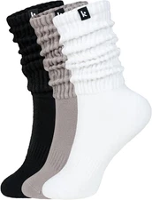 Kamo Fitness Cozy 3-Pair Pack - Scrunch Long Crew Socks for Women, Soft 