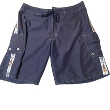 AFTCO Mens Navy Blue Marlin Graphic Board Shorts Fishing Swim Trunks Size 40 D5