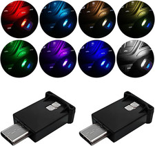 2 PCS USB Type C LED Ambient Light, 8 Color Car RGB USB LED Decoration