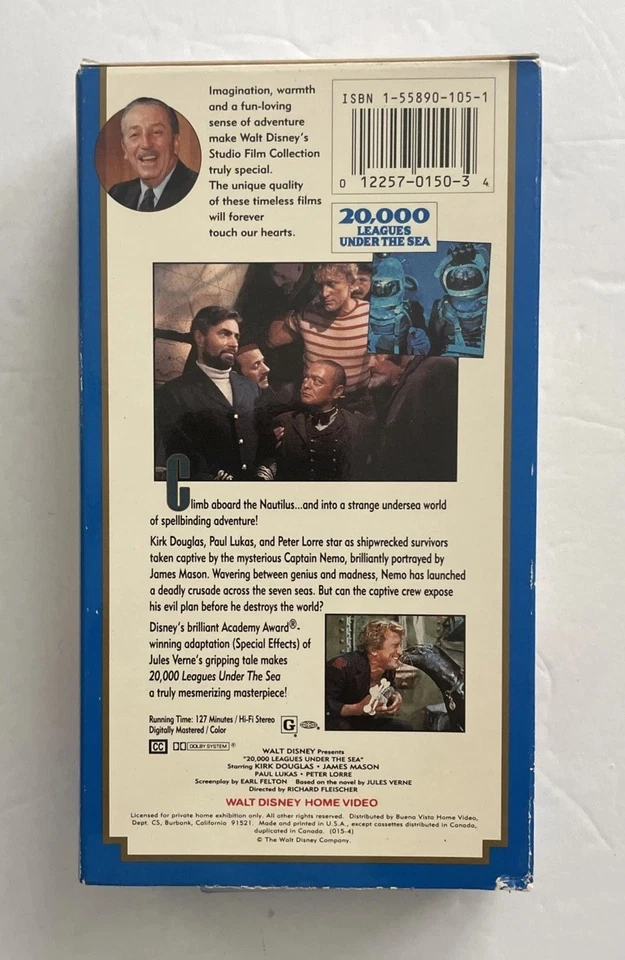 Walt Disney 20,000 Leagues Under The Sea VHS Tape Kirk Douglas Paul Lukas MINT - Image 2 of 4