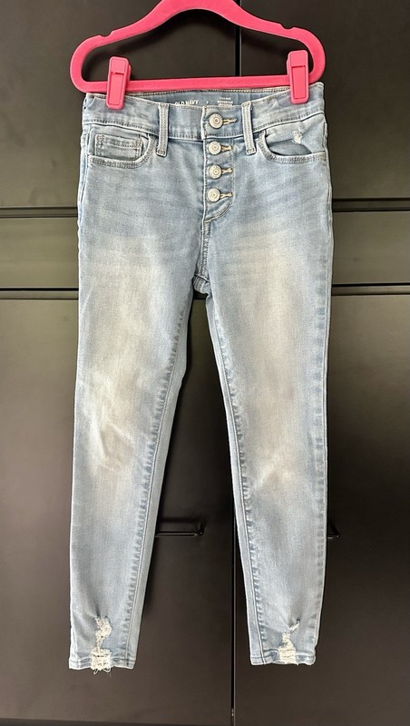 Girls Jeans Size 7 Old Navy Snap Front Jeggings Distressed Bottom 