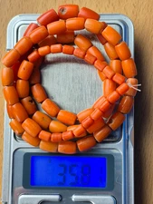 VINTAGE Red Coral Necklace Natural Undyed Beads 35.8g