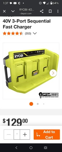 Ryobi OP407A 40V 3-Port Sequential 4A Fast Battery Charger Tool Only Brand New!